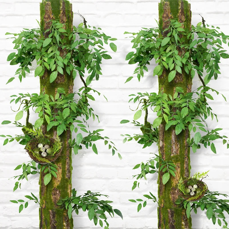 décoration murale écorce arbre mousse verte naturelle feuilles graines ornement extérieur intérieur rustic chic