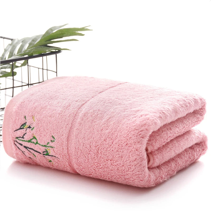 serviettes bain fibre bambou séchage rapide broderie classique rose blanc violet vert