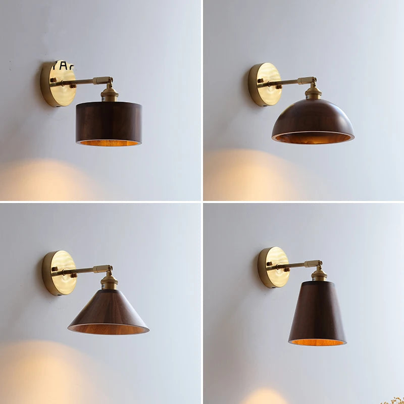 lampe murale industrielle moderne or marron foncé conique réglable bois ampoule led fixée sans