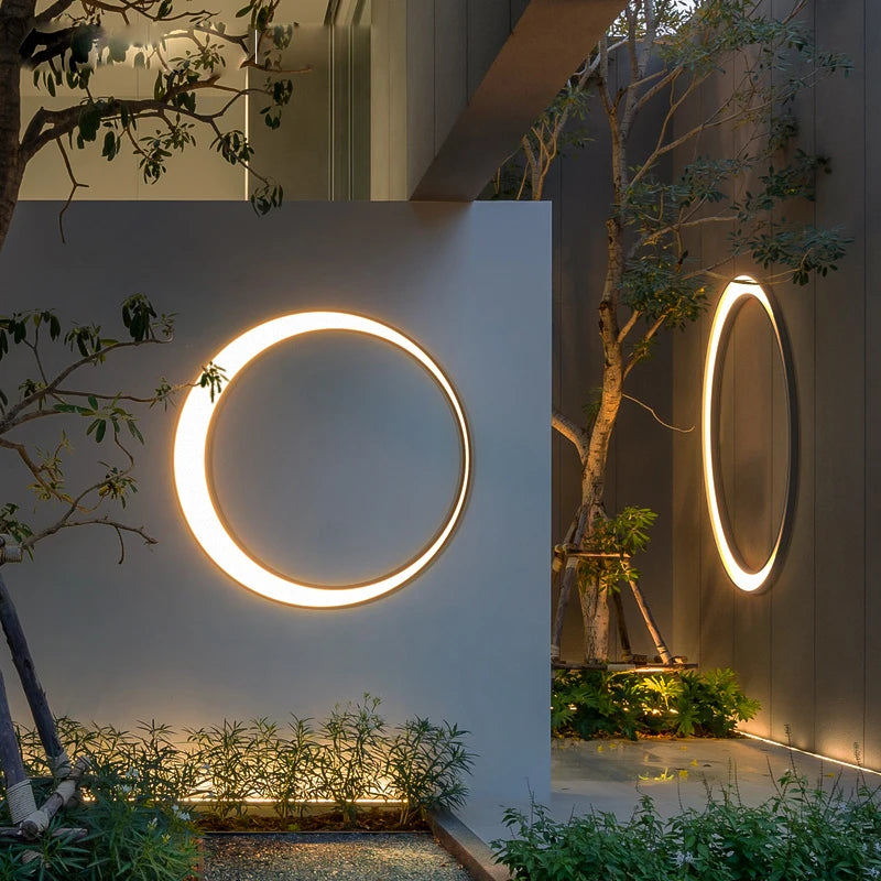 lampe circulaire moderne led blanc ip65 extérieure acier poli 11w 19w 24w 36w minimaliste