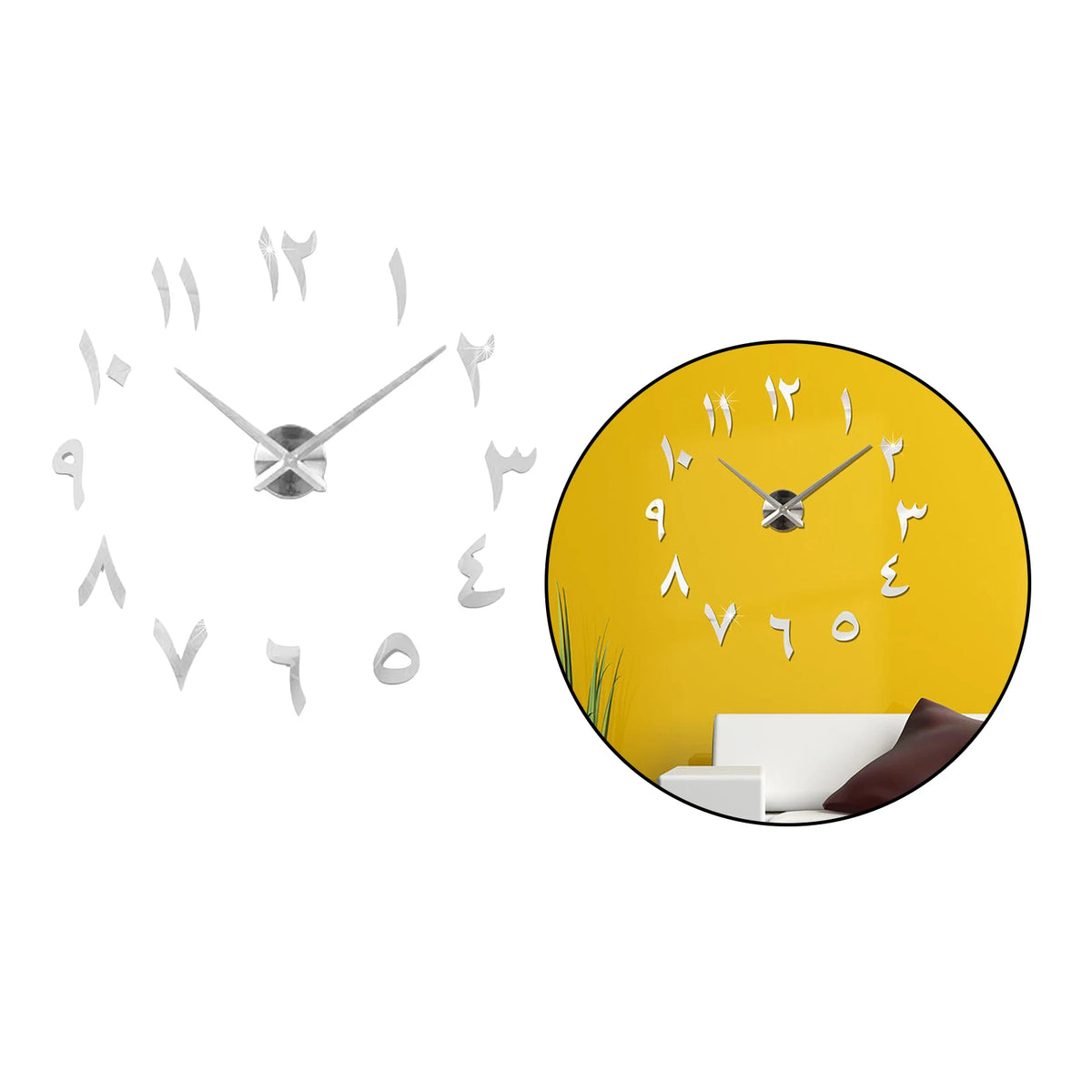 horloge murale décorative moderne abstraite 80cm argentée dorée noire aiguille