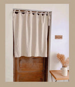 rideau moderne polyester coton beige clair texture légèrement rugueuse opacité fixations rubans minimaliste maison