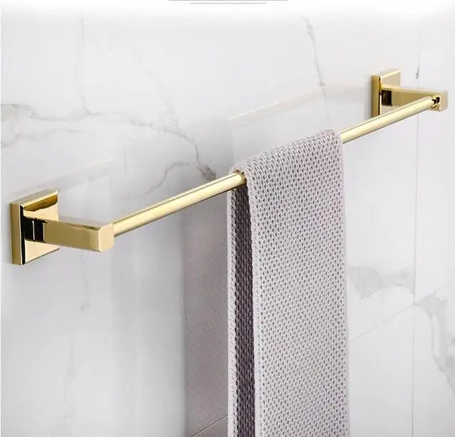 ensemble porte serviettes moderne salle bain doré fixations vis crochets serviettes