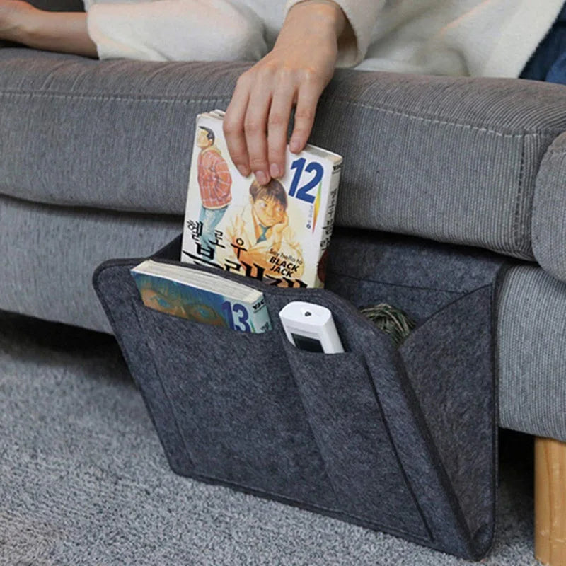 sac rangement gris moderne poche tablette smartphone écouteurs fruits pliable respectueux environnement multifonctionnel salon