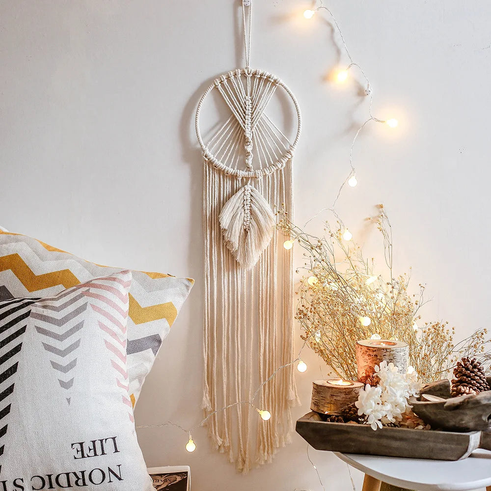 attrape rêves boho macramé franges chambre enfant décoration nordique moderne mascotte textile