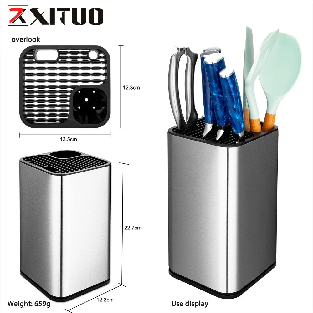 porte couteaux acier inoxydable durable moderne argenté lisse brillant stockage couteaux cuillères pince cuisine