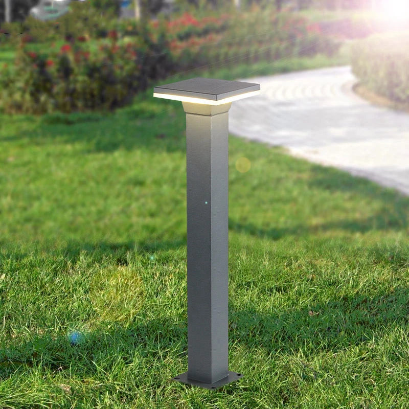 lampe solaire moderne gris métallisé waterproof ip65 éclairage extérieur gazon parc villa led 85