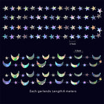 guirlandes festives multicolores étoiles lunes effet holographique irisé translucentes