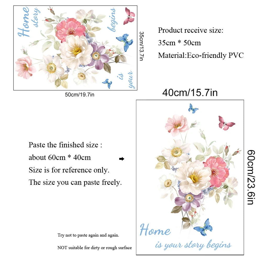 sticker mural fleurs multicolores papillons adhésif décoration maison salon chambre creative