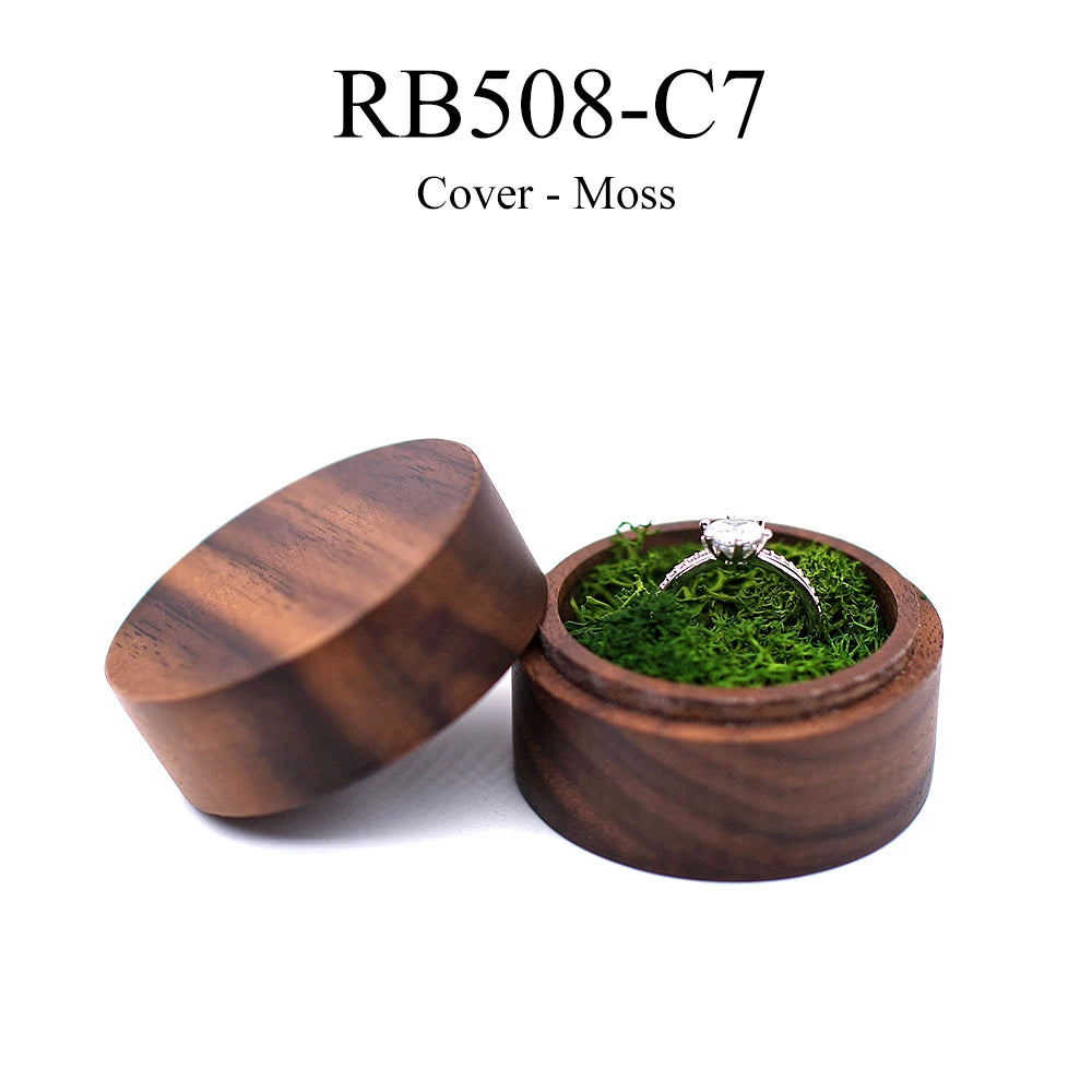 boîte bijoux bois foncé ronde gravure fleurs bagues boucles d'oreilles