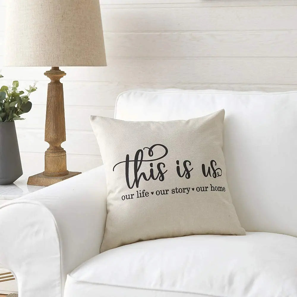 coussin carré imprimé lettres décoration intérieure maison salon chambre 45x45cm this is us