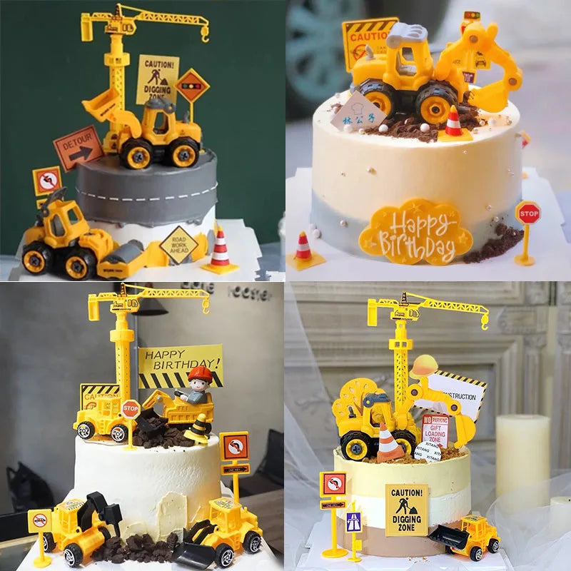 décoration anniversaire enfant miniatures construction jaune gris noir blanc jouet plastique brillant
