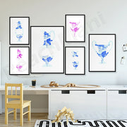 décoration murale moderne illustrations anatomiques aquarelle cadres noirs vase main bleu blanc moderneintérieur
