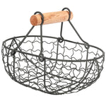 Panier de rangement rétro en métal noir avec poignée en bois