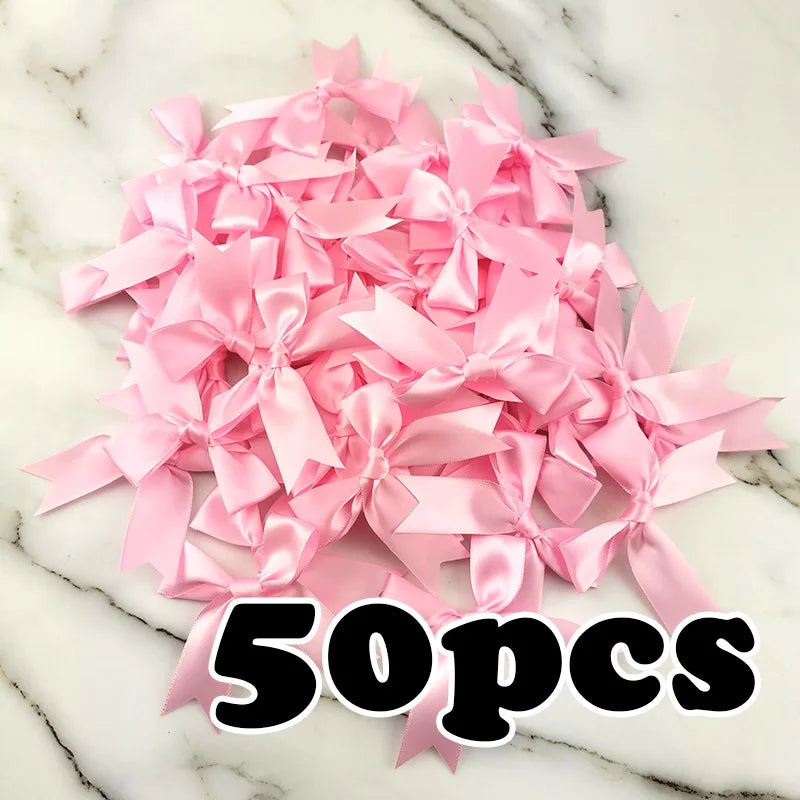 rubans satinés nœuds rose pâle classique opaques tissus décoratifs manuels fêtes 8.5cm 50 pièces