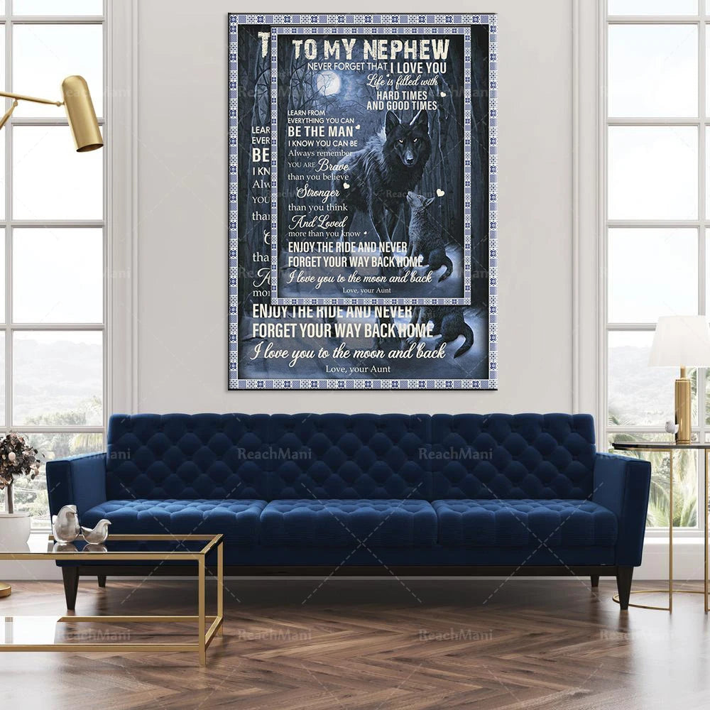 Une affiche touchante qui transmet un message d'amour et d'encouragement à un neveu, mettant en avant l'importance des moments difficiles et heureux dans la vie.