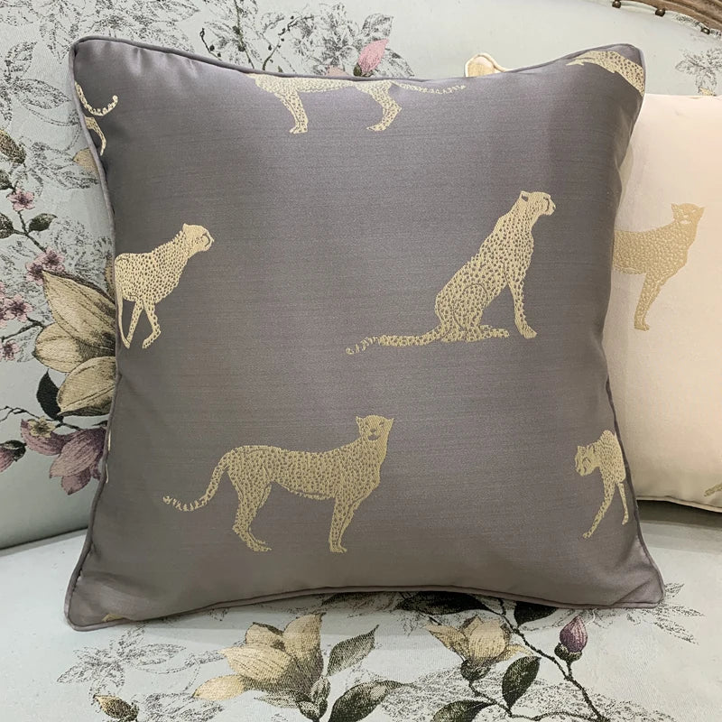 coussin léopard moderne gris décoratif maison lit carré polyester 45x45cm
