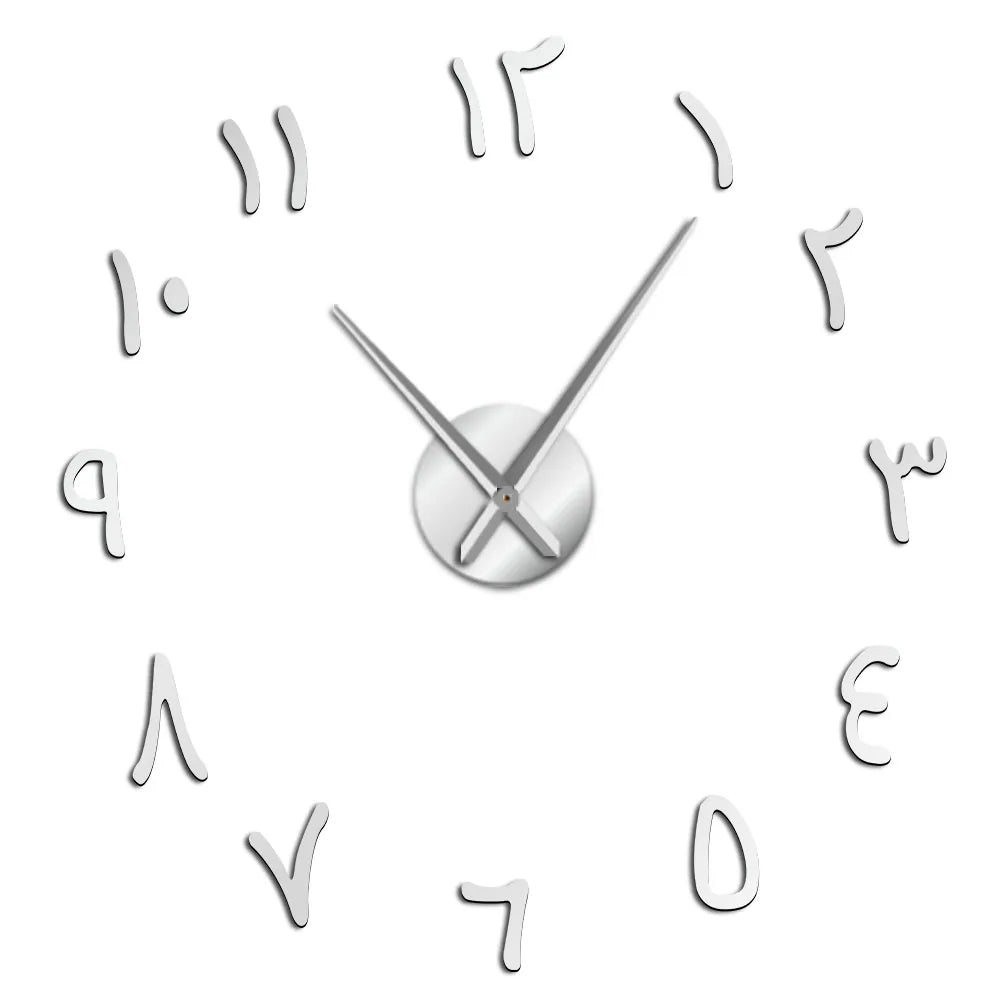 horloge murale moderne chiffres arabes acrylique argent doré noir autocollants grande taille