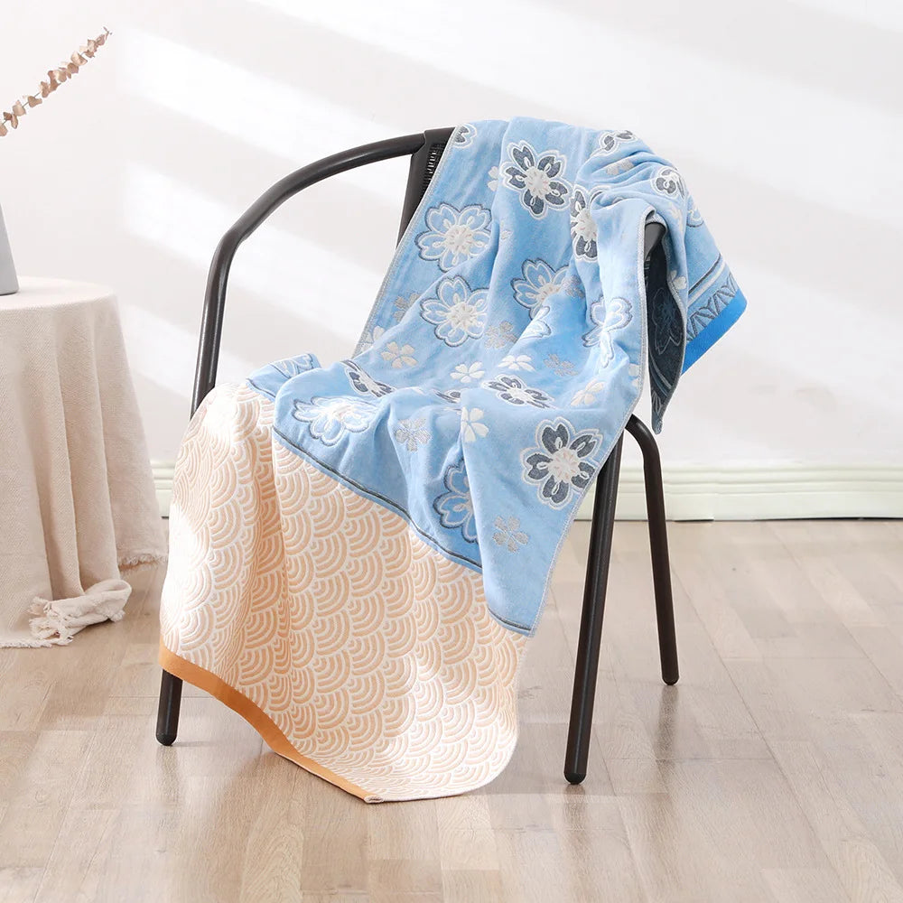 serviette bain coton bio rapide absorbant moderne motif géométrique blanc bleu orange gris