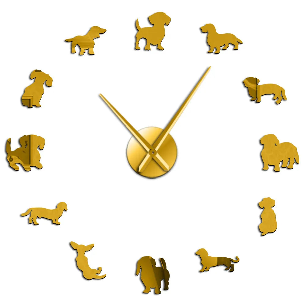 horloge murale moderne chien noir doré grande diy aiguille quartz unique