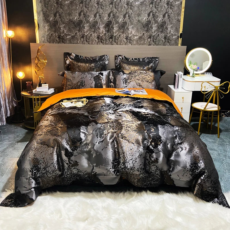 ensemble literie moderne noir or brillant couvre lit taies oreiller king size