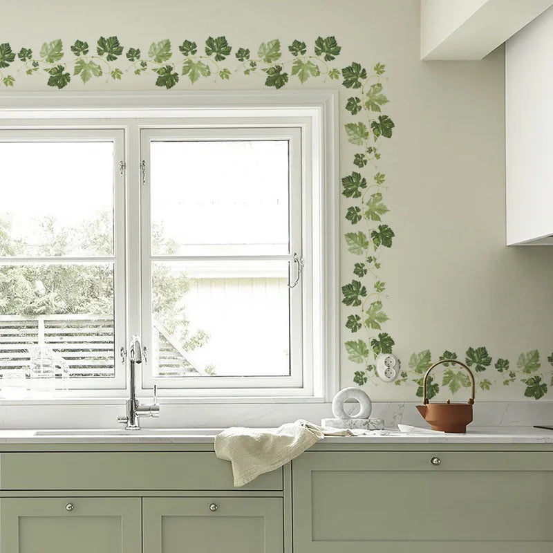 autocollants muraux feuilles vigne vert clair rustique décoration intérieure moderne chambre salon résistants eau