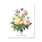 Un bouquet de fleurs délicates, comprenant des roses roses et jaunes ainsi que des papillons bleus sur fond blanc.