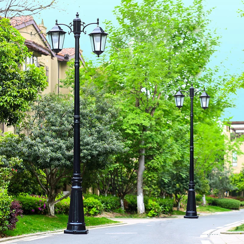 lampadaire classique bronze noir verre ondulations deux têtes éclairage extérieur led haute qualité aluminium