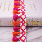 ruban pompons boho chic orange rose bleu noir blanc rouge diamants géométriques 100 polyester