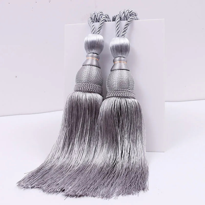 pompons rideau élégants rose doré gris rouge marron tissu uni noeuds décoratifs fixés