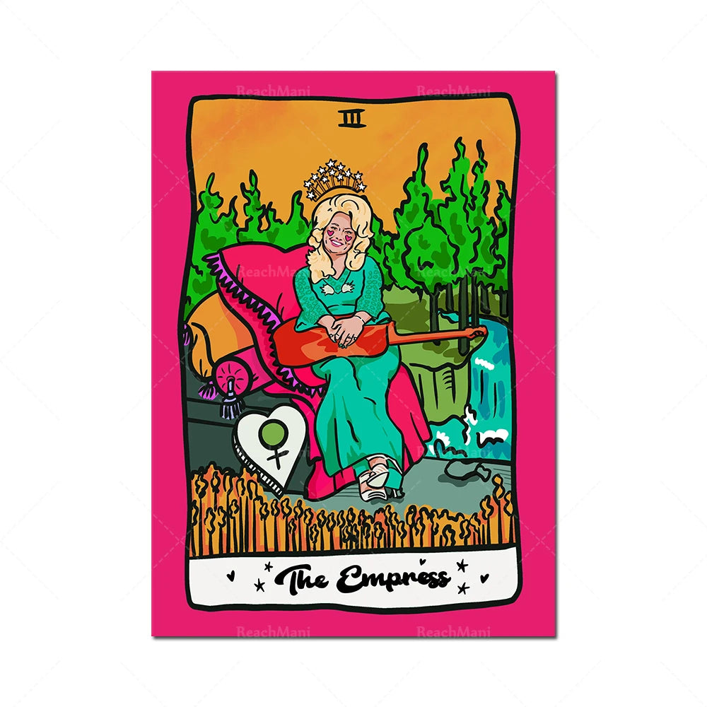 Une femme assise sur un trône dans un décor naturel, avec la légende "L'impératrice" au bas de l'image.