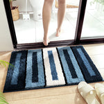 tapis bain antidérapant bleu marine bleu clair blanc rayé moderne polyester résistant