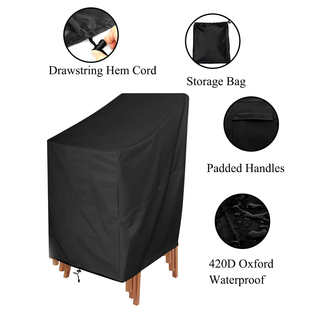 housse protection chaise noire polyester moderne cordons serrage sac rangement poignées rembourrées