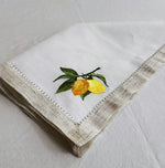 serviette classique brodée citrons blanc beige table restaurant decoration