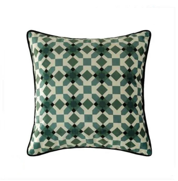 coussins décoratifs serviettes tables motifs géométriques végétaux classiques vert blanc casa