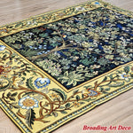 tapisserie murale coton art nouveau floral arbres feuillage oiseau bleu foncé vert beige
