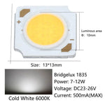 ampoule led blanc froide neutre chaude 6000k 4000k 3000k bridgelux 1835 chip modernes 13x13mm