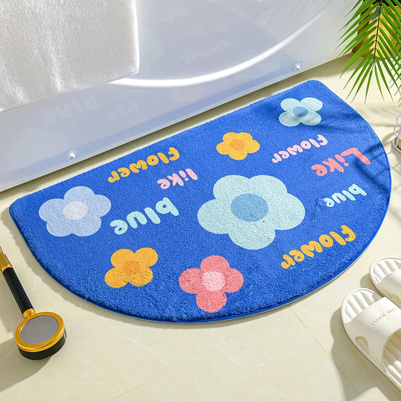 tapis bain antidérapant fleurs moderne marron clair vert bleu rose blanc