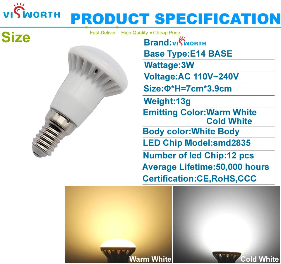 ampoule led e14 blanc froid 5500k 120° faisceau 50000h modernes 12 led chip