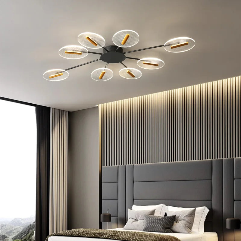 plafonnier moderne acrylique noir doré led clips facile chambre salon