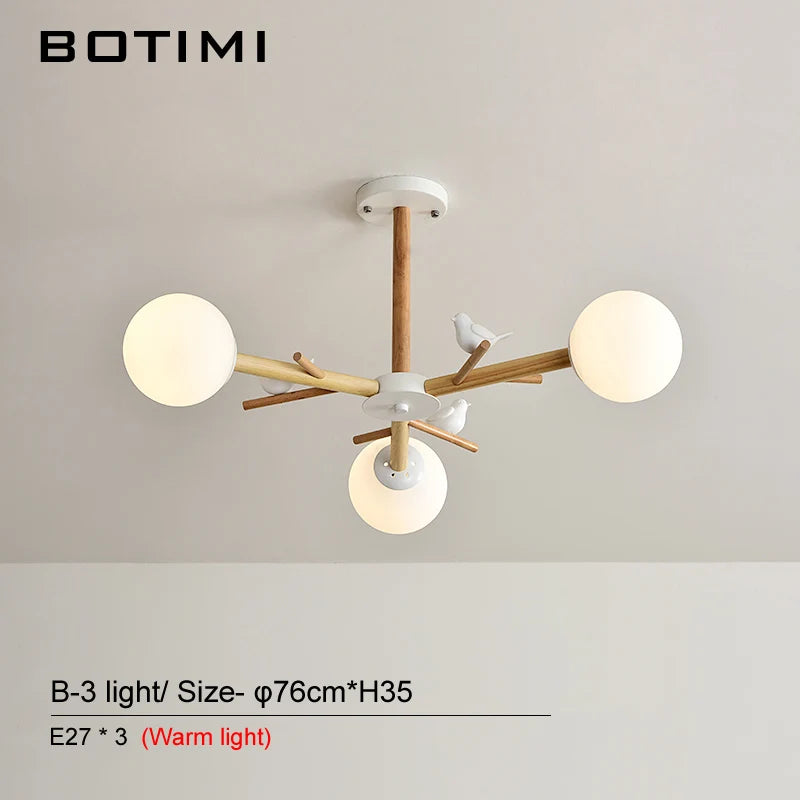 lampe suspendue moderne blanc bois boules translucides branches led chambre salle manger