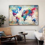 décoration murale moderne toile carte monde abstraite colorée vintagerollable tube