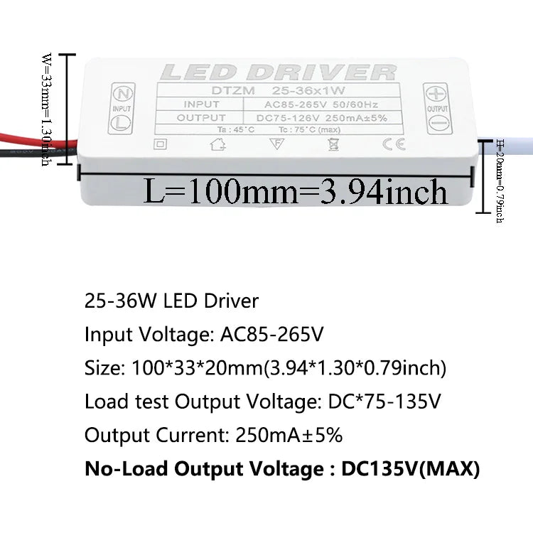 pilote led 300ma 120v 240v 3w 5w 7w 12w 18w 25w 36w alimentation ac90v