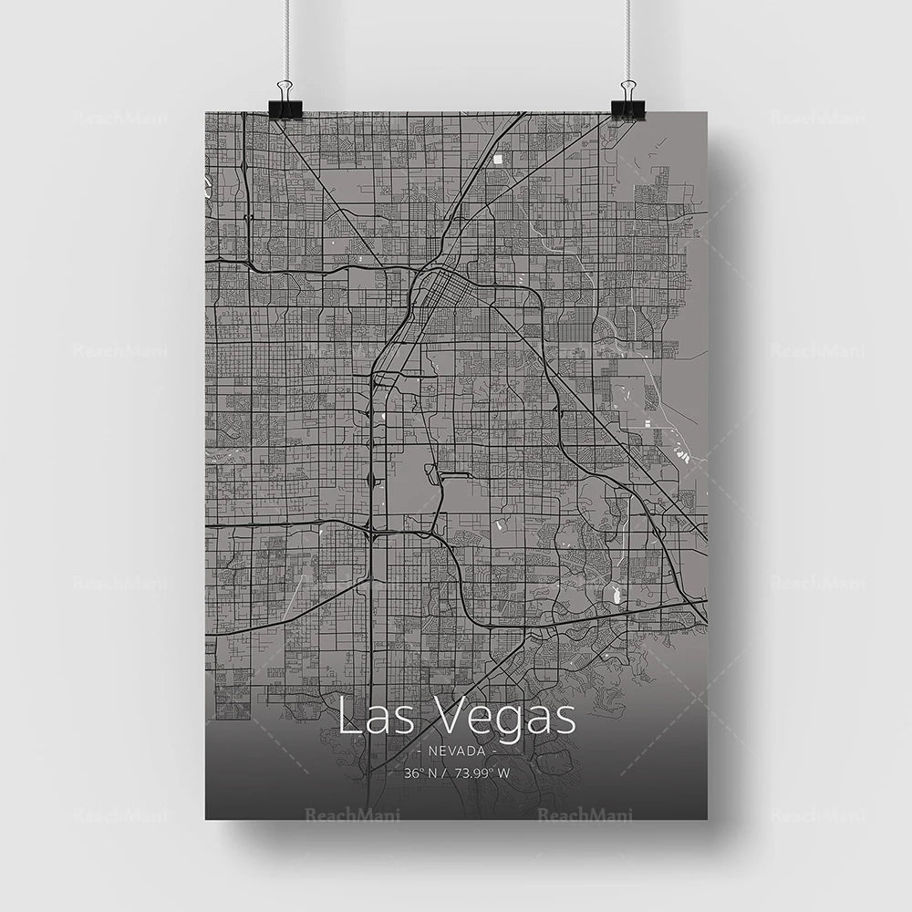 Une carte détaillée de la ville de Las Vegas, au Nevada, montrant son réseau routier et ses principaux quartiers.