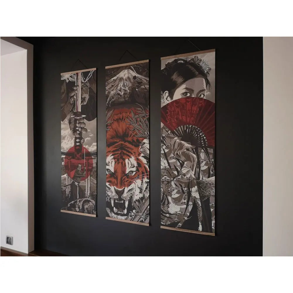 affiche murale toile japonaise ukiyoe samouraï graphique moderne cadre bois
