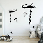 sticker mural hélicoptère parachutistes noir adhésif chambre ado minimalisteintérieur decoration auto colle