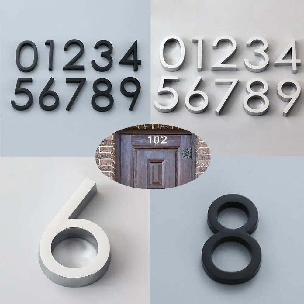 numeros porte adhésifs argentés noirs modernes minimalistes chambre appartement lettres rouge rond plat