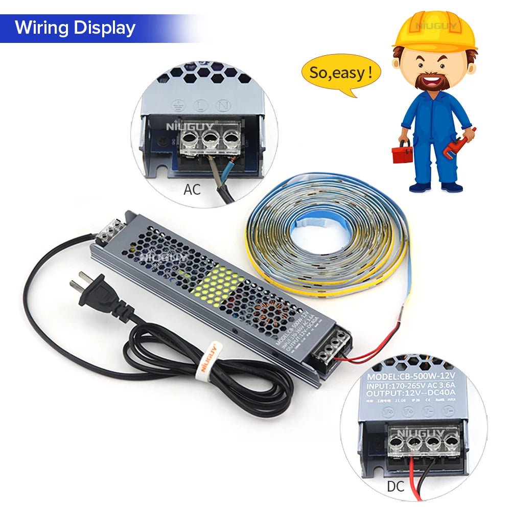 transformateur led 12v 24v 36w 60w 100w 150w 200w 300w 400w 500w câble ac