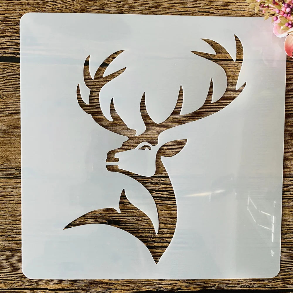 Stencil blanc brun cerf graphique peinture murale coloriage scrapbooking