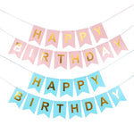 guirlande festivités anniversaire fanions lettres happy birthday couleurs rose bleu vert festive